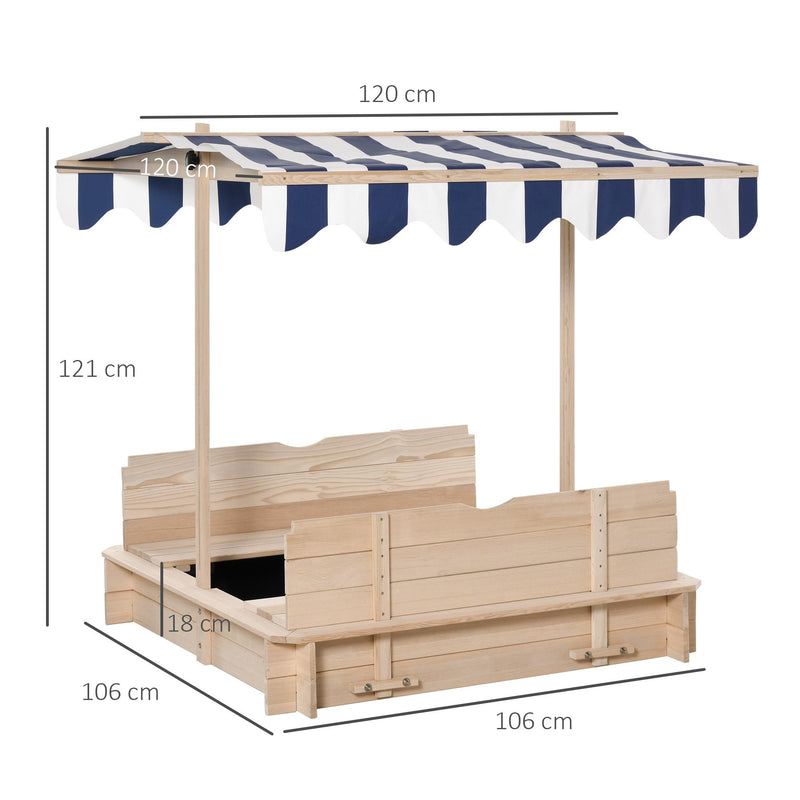 Sabbiera da Esterno con Tettuccio Parasole 106x106x121 cm in Legno Bianco e Blu