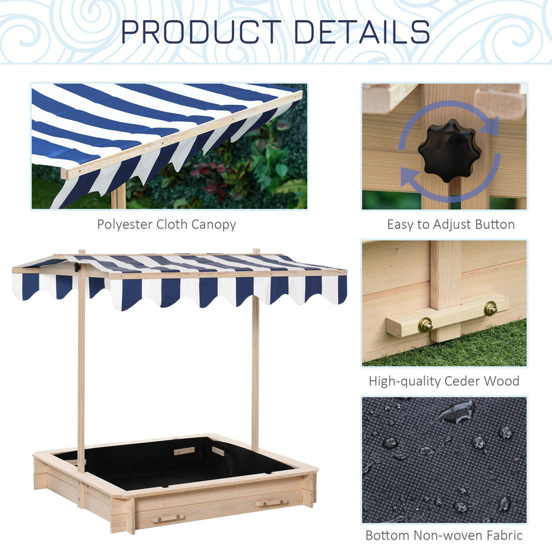 Sabbiera da Esterno con Tettuccio Parasole 106x106x121 cm in Legno Bianco e Blu