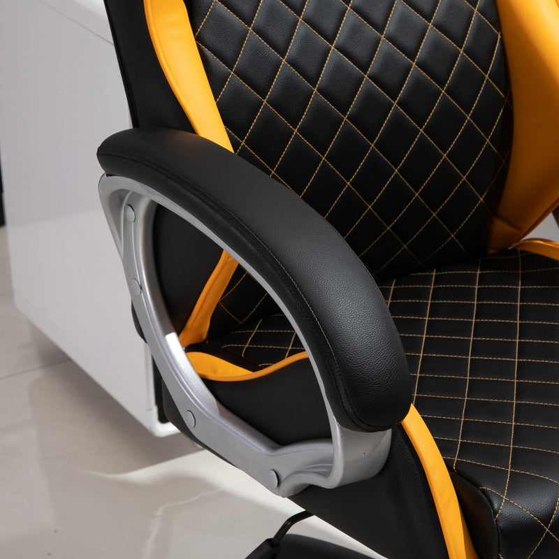 Sedia da Gaming Girevole Reclinabile in Similpelle Nero e Arancione