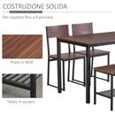 Set Tavolo 2 Sedie e Panca in Metallo e Legno Nero e Marrone