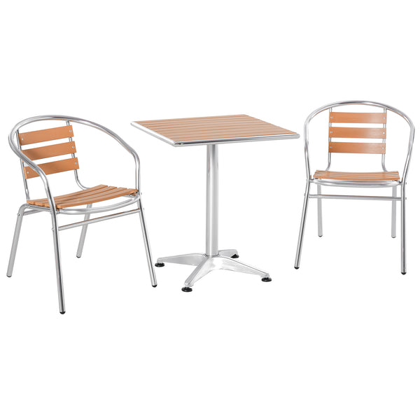 Set aus Tisch und 2 Gartenstühlen aus Aluminium in Holzoptik online