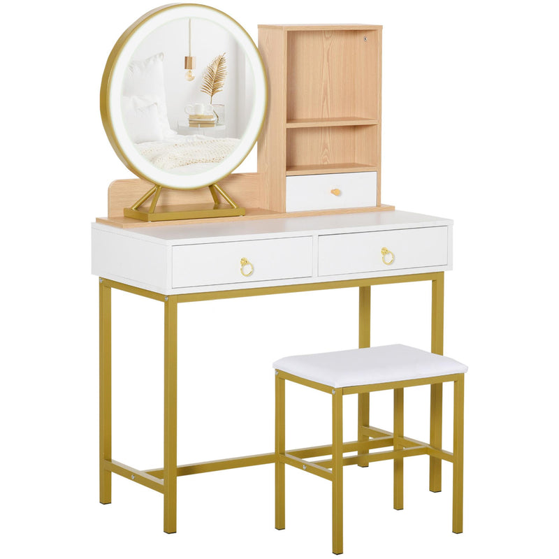 Consolle Trucco 90x40x125 cm con Specchio e Sgabello Bianco