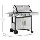 Barbecue a Gas GPL  4 Fuochi 3kW con Fornello Laterale Acciaio
