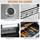 Barbecue a Gas GPL  4 Fuochi 3kW con Fornello Laterale Acciaio