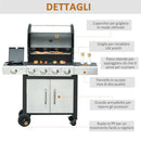 Barbecue a Gas GPL  4 Fuochi 3kW con Fornello Laterale Acciaio