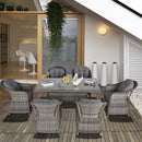 Set Tavolo e 6 Sedie da Giardino in Rattan con Cuscini Grigio