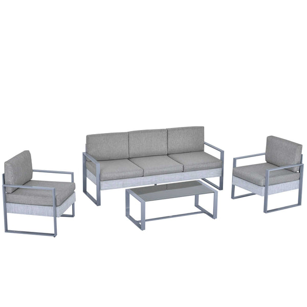 Gartengarnitur Sofa, 2 Sessel und Couchtisch aus grauem Aluminium online