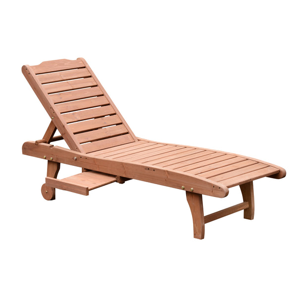 online Gartenliege 182 x 60 x 35 cm mit Rollen und abnehmbarem Holztablett