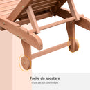 Lettino Prendisole da Giardino 182x60x35 cm con Ruote e Vassoio Estraibile in Legno