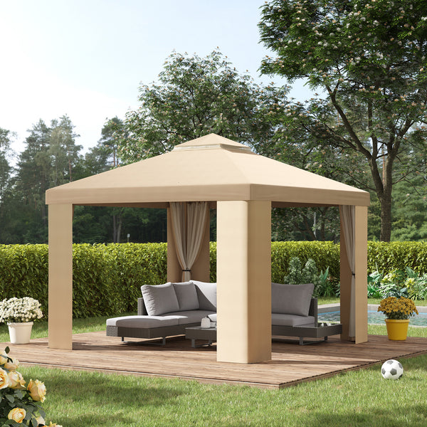 Gartenpavillon 3x3m mit Moskitonetz aus khakifarbenem Metall online