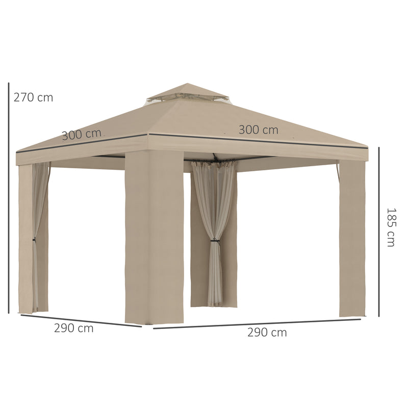 Gazebo da Giardino 3x3m con Zanzariera in Metallo Cachi