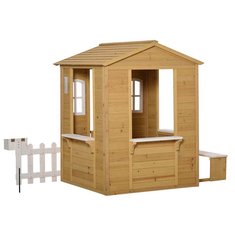 Casetta per Bambini 110x107x140 cm con Finestre Staccionata e Panca in Legno
