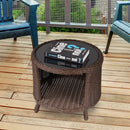 Tavolino da Giardino Ø51x42 cm in Rattna Ripiano in Vetro Marrone