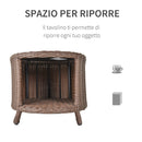 Tavolino da Giardino Ø51x42 cm in Rattna Ripiano in Vetro Marrone