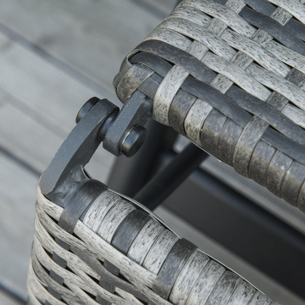 Klappbarer Garten-Liegestuhl mit Armlehnen und Fußstütze aus grauem Rattan sconto