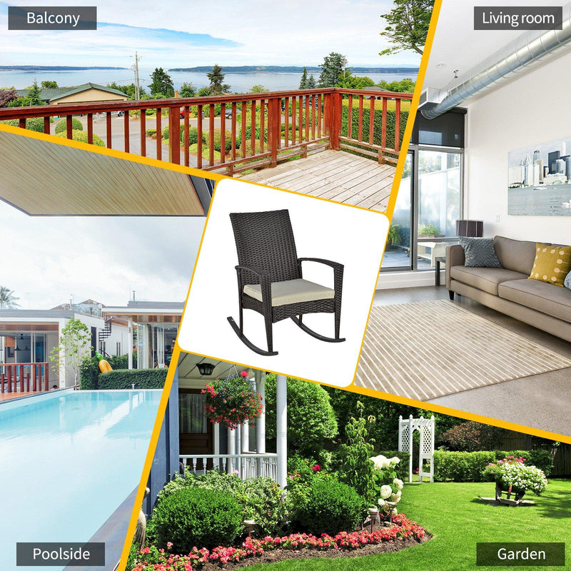 Sedia a Dondolo con Braccioli 66x88x98 cm in Rattan Marrone