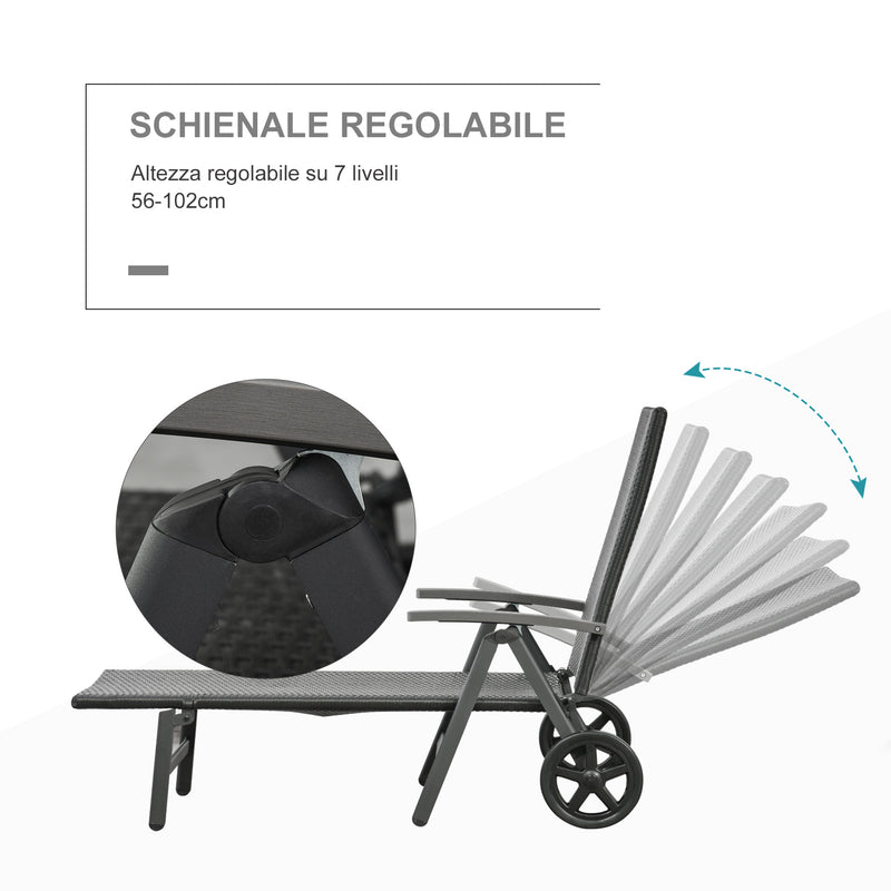 Lettino Prendisole da Giardino 192x74x55 cm con Ruote in Alluminio e Rattan Nero