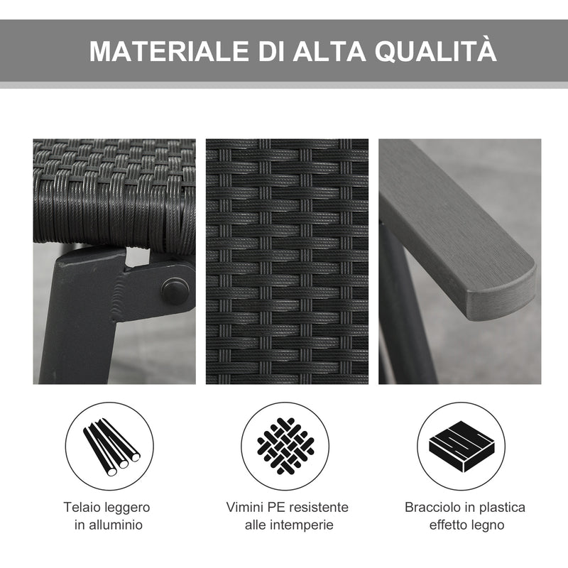 Lettino Prendisole da Giardino 192x74x55 cm con Ruote in Alluminio e Rattan Nero