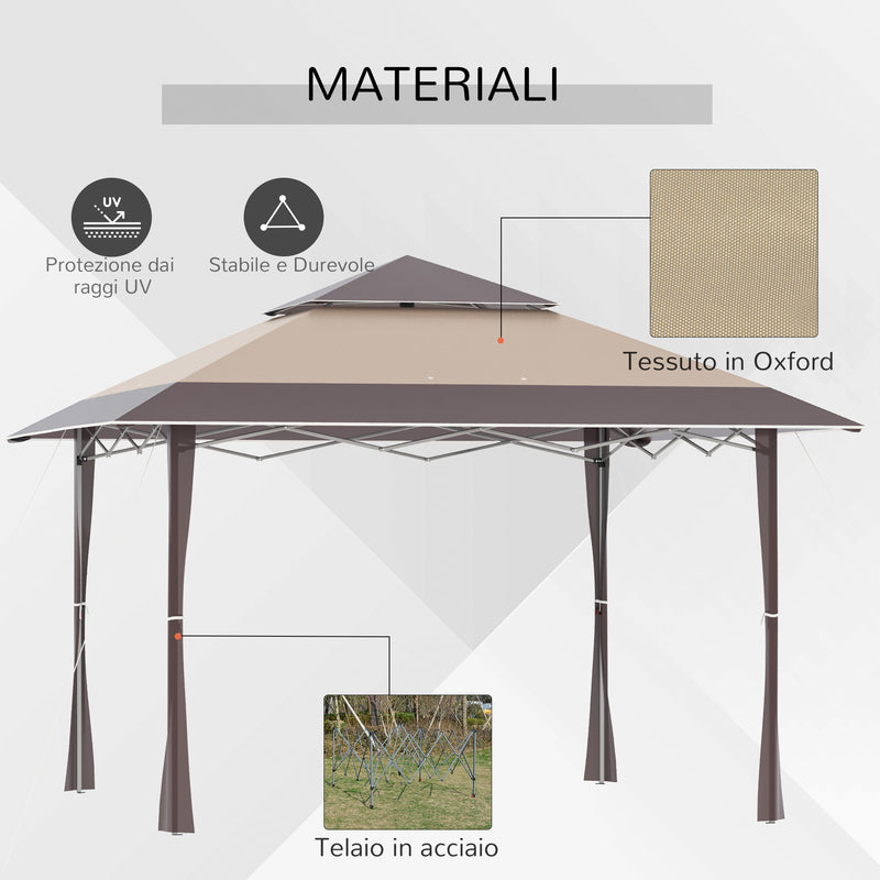Gazebo da Giardino 3,96x3,96m in Metallo Cachi e Caffè