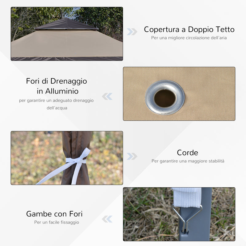 Gazebo da Giardino 3,96x3,96m in Metallo Cachi e Caffè