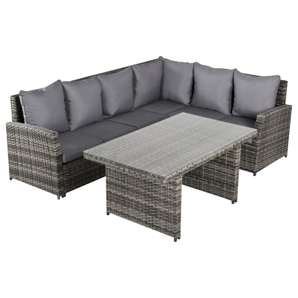 Gartengarnitur Ecksofa und Tisch aus grauem Rattan prezzo