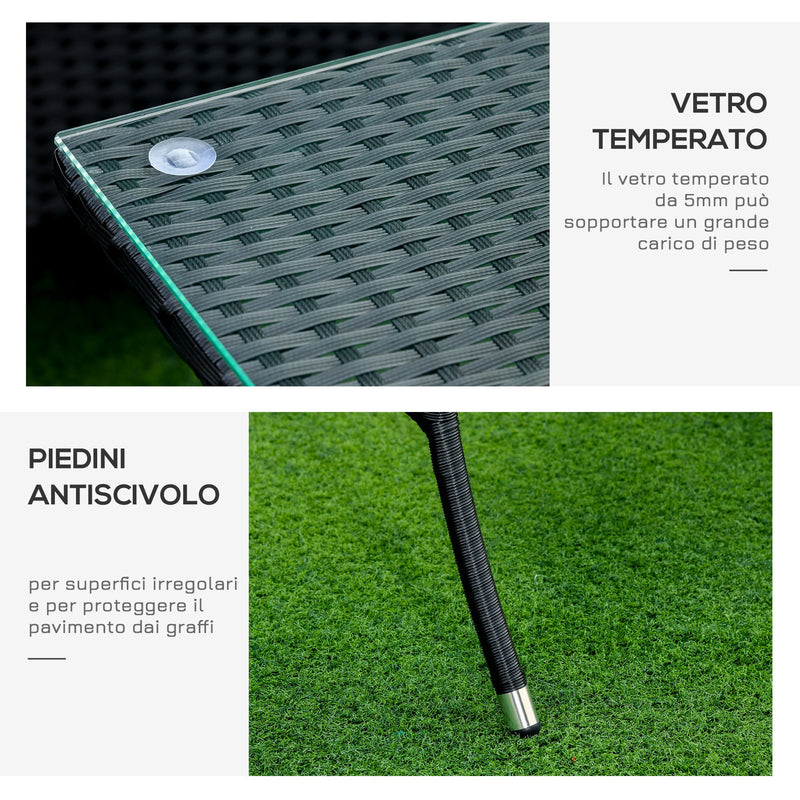 Set da Giardino Divano 2 Poltrone e Tavolo in Rattan Nero