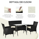 Set da Giardino Divano 2 Poltrone e Tavolo in Rattan Nero