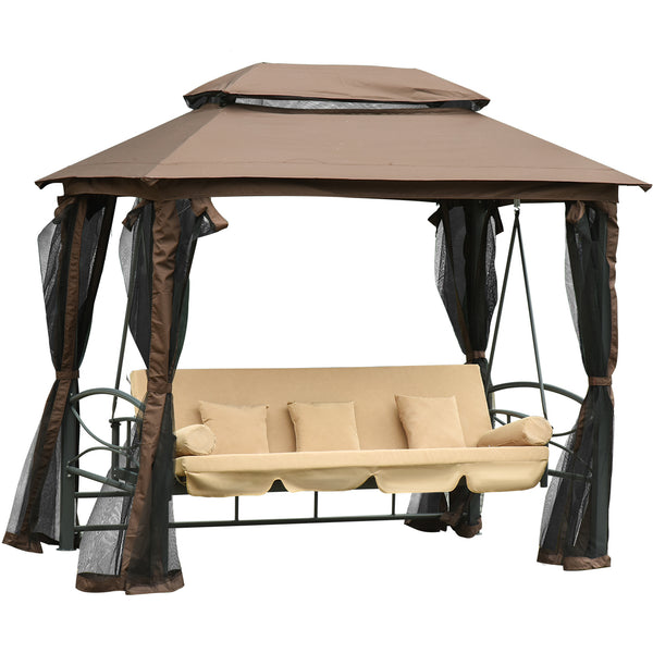 online Schaukelbett 3 Sitze mit Gartenpavillon 257x175x240 cm mit Moskitonetz und beigen Kissen