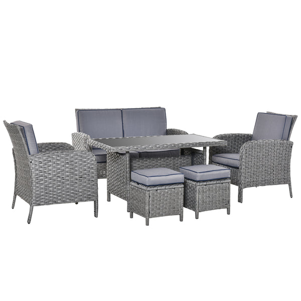 acquista Gartengarnitur Sofa 2 Sessel 2 Hocker und Tisch aus grauem Rattan