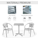 Set Tavolino e 2 Sedie da Giardino in Alluminio e Acciaio Inox