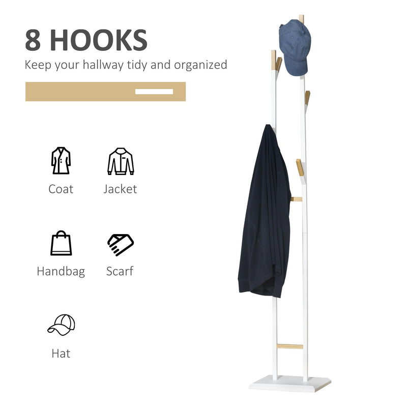 Appendiabiti da Terra 34x30x183 cm in Metallo Bianco e Bambù