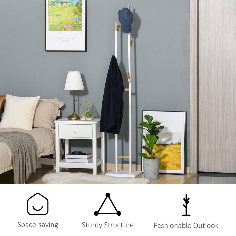 Appendiabiti da Terra 34x30x183 cm in Metallo Bianco e Bambù