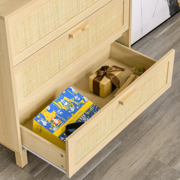 sconto Kommode mit 3 Schubladen 80x40x80 cm aus MDF und Naturholz Rattan