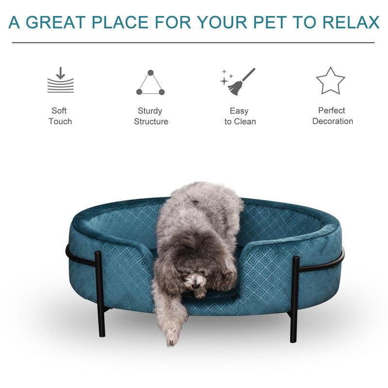 Divano per Cani e Gatti Imbottito 70x50,5x25,5 cm in Velluto Verde Petrolio