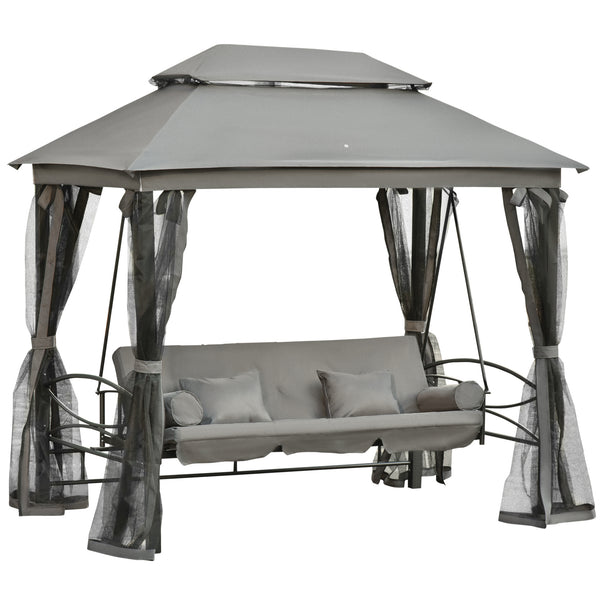 prezzo Schaukelbett 3 Sitze mit Gartenpavillon 256 x 172 x 248 cm mit Moskitonetz und grauen Kissen
