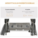 Dondolo Letto 3 Posti con Gazebo da Giardino 256x172x248 cm con Zanzariera e Cuscini Grigio