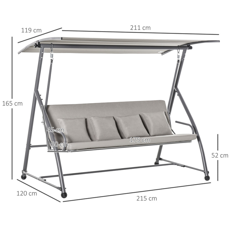 Dondolo 3 Posti da Giardino 218x120x168 cm in Acciaio Marrone