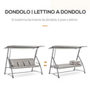 Dondolo 3 Posti da Giardino 218x120x168 cm in Acciaio Marrone
