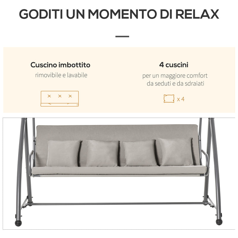 Dondolo 3 Posti da Giardino 218x120x168 cm in Acciaio Marrone