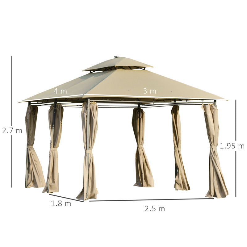 Gazebo da Giardino con Pannelli Solari e LED 3x4m in Acciaio Cachi