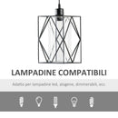 Lampadario Stile Geometrico 16x16x120 cm E27 in Metallo Nero