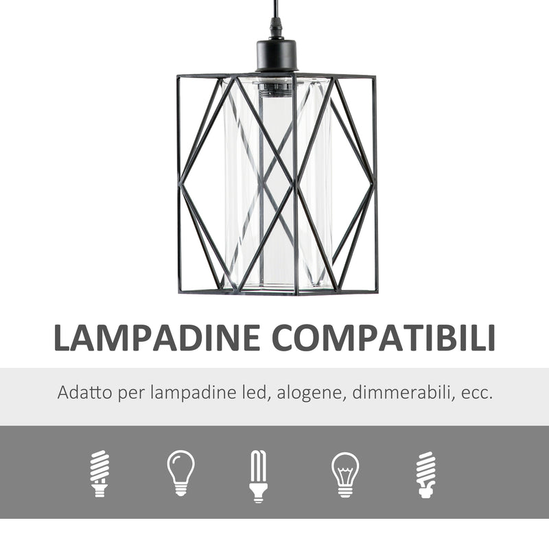 Lampadario Stile Geometrico 16x16x120 cm E27 in Metallo Nero