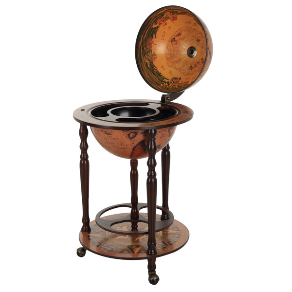 sconto Ø47x90 cm Kugelförmiger Flaschenhalter aus Holz mit Rädern