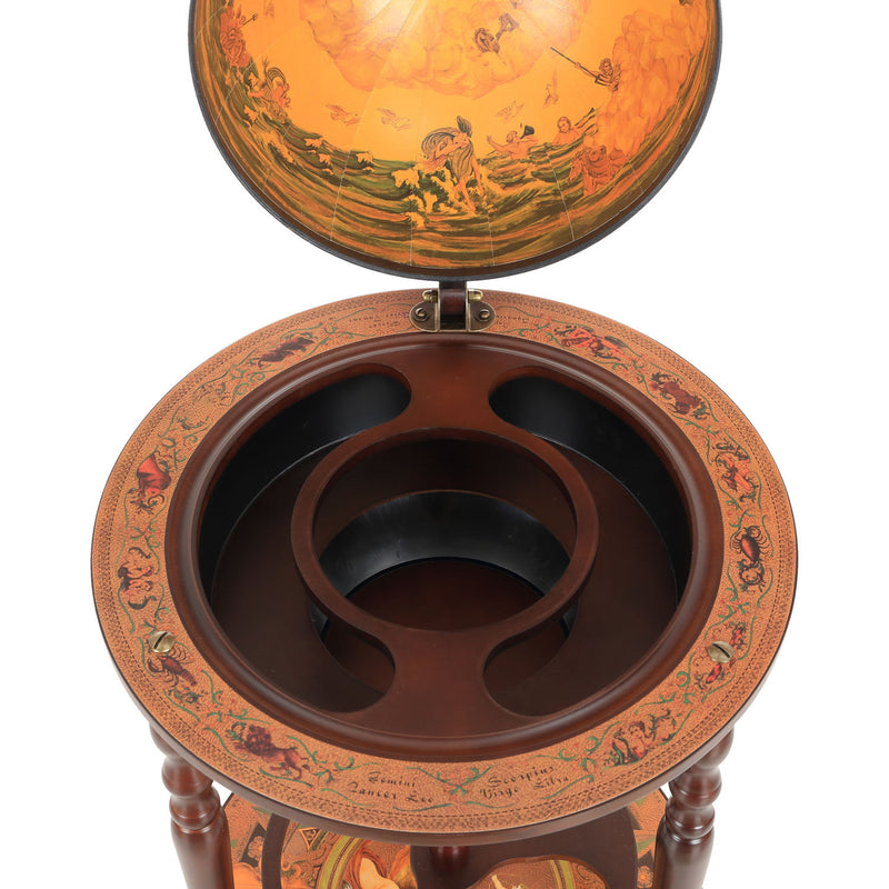 Portabottiglie Bar a Forma di Mappamondo Ø47x90 cm in Legno con Ruote