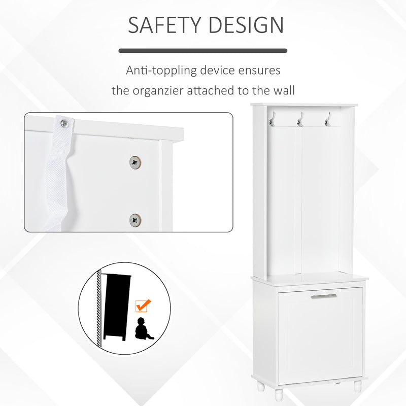 Mobile per Ingresso con Appendiabiti 60x35x169 cm in Legno MDF Bianco