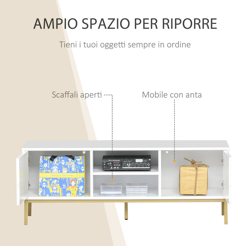Mobile TV 2 Ante e Vano Centrale 120x40x44,6 cm in Legno Bianco e Oro