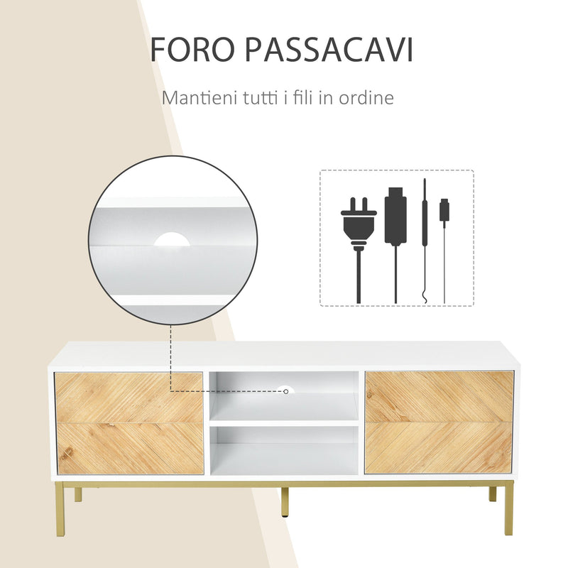 Mobile TV 2 Ante e Vano Centrale 120x40x44,6 cm in Legno Bianco e Oro