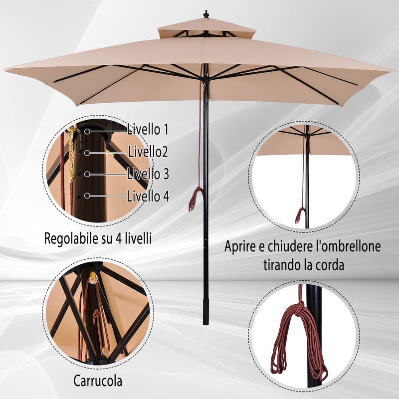 Ombrellone da Giardino 3x3 m Palo Ø48 mm in Metallo e Poliestere Beige e Nero