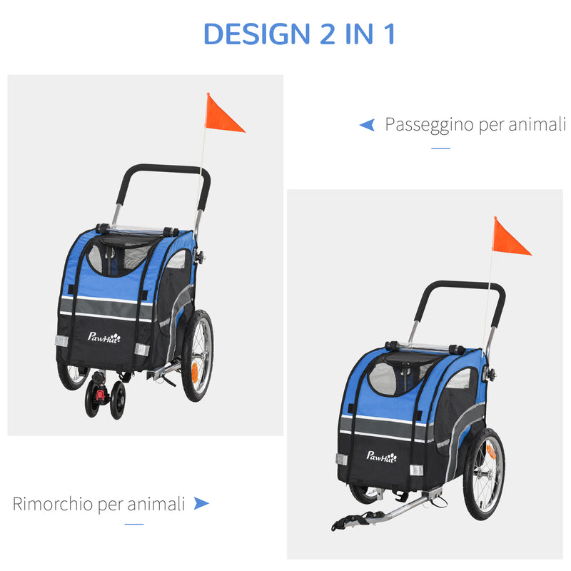Carrellino Rimorchio per Cani da Bicicletta 130x58x94 cm in Metallo e Tessuto Oxford Blu