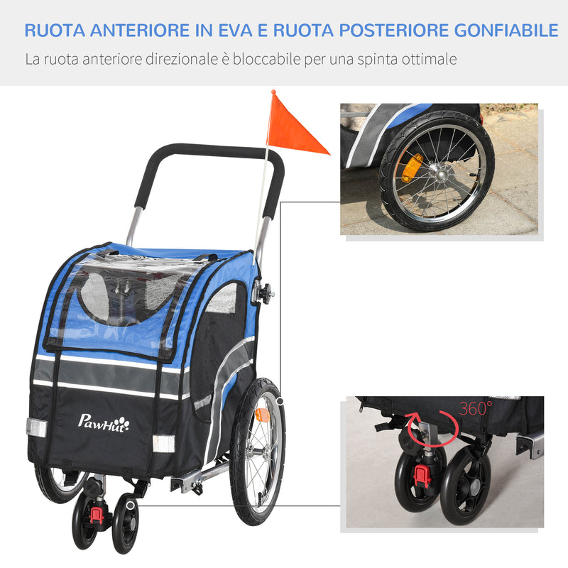 Carrellino Rimorchio per Cani da Bicicletta 130x58x94 cm in Metallo e Tessuto Oxford Blu
